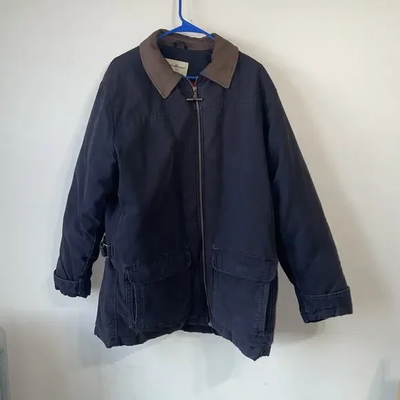 Vintage Eddie Bauer Jacket Mens XL Tall Navy Goose Down Chore Barn Coat Quilted - Picture 2 of 15